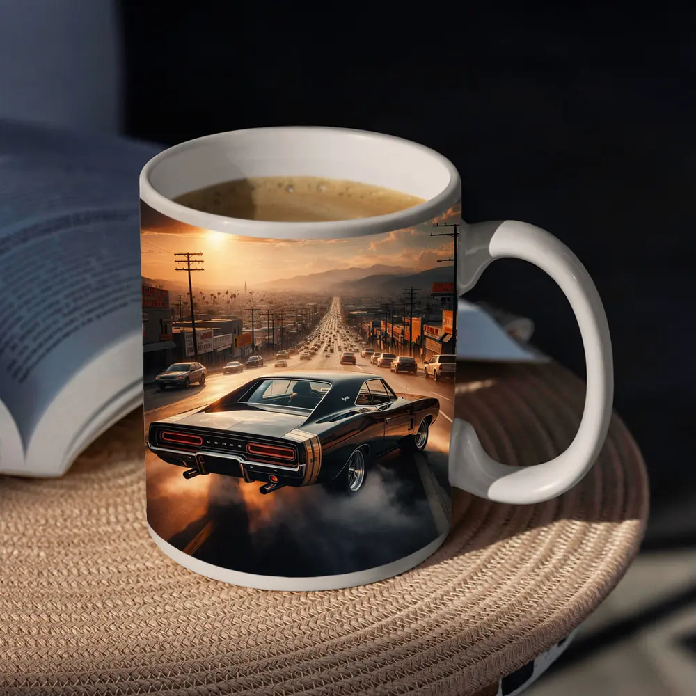 Dodge Charger Burnout on LA Street Sunset – Mugs