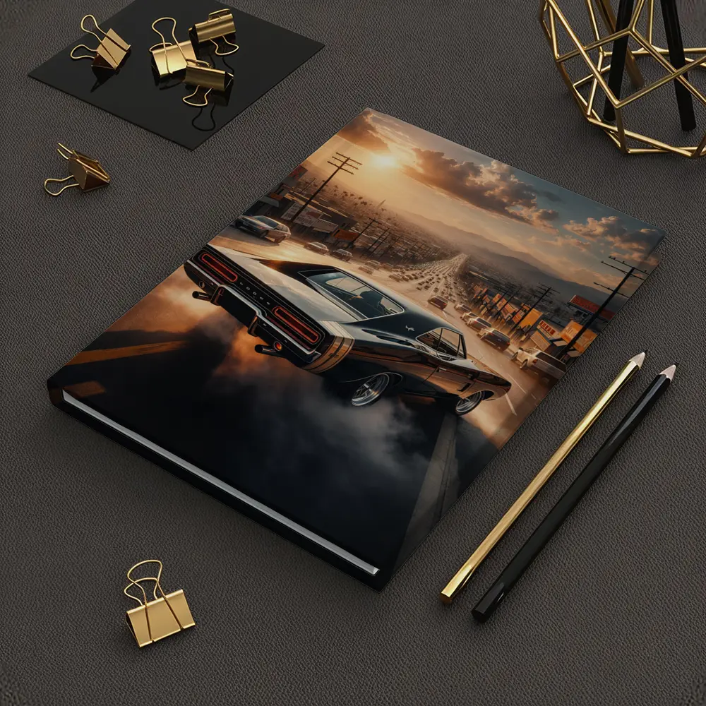 Dodge Charger Burnout on LA Street Sunset – Notebooks