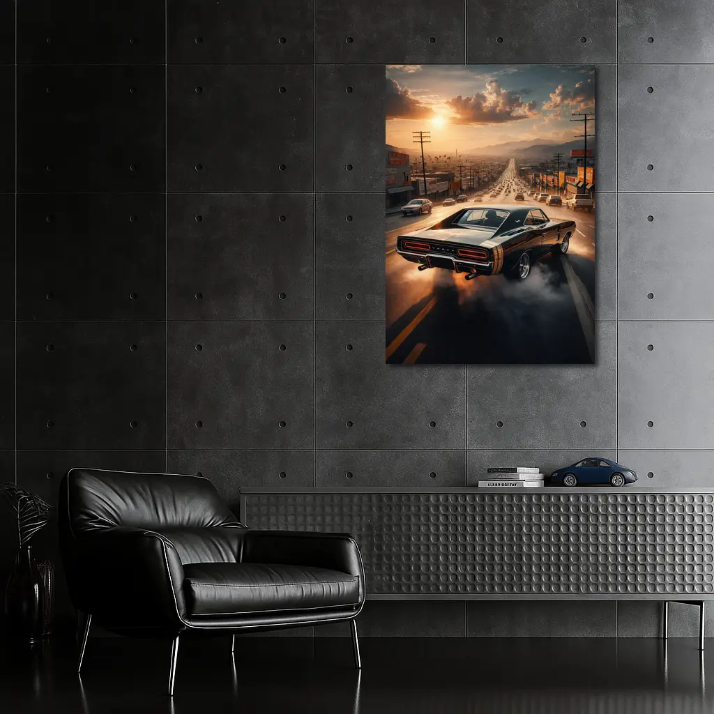 Dodge Charger Burnout on LA Street Sunset – Wall Art