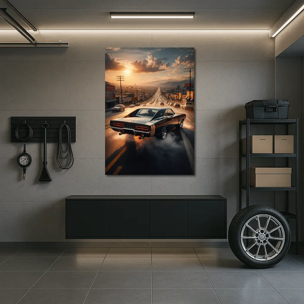 Dodge Charger Burnout on LA Street Sunset – Wall Art