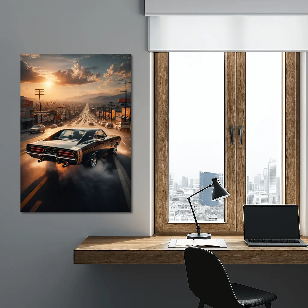 Dodge Charger Burnout on LA Street Sunset – Wall Art