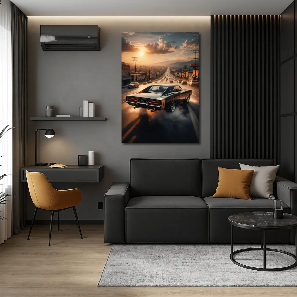 Dodge Charger Burnout on LA Street Sunset – Wall Art