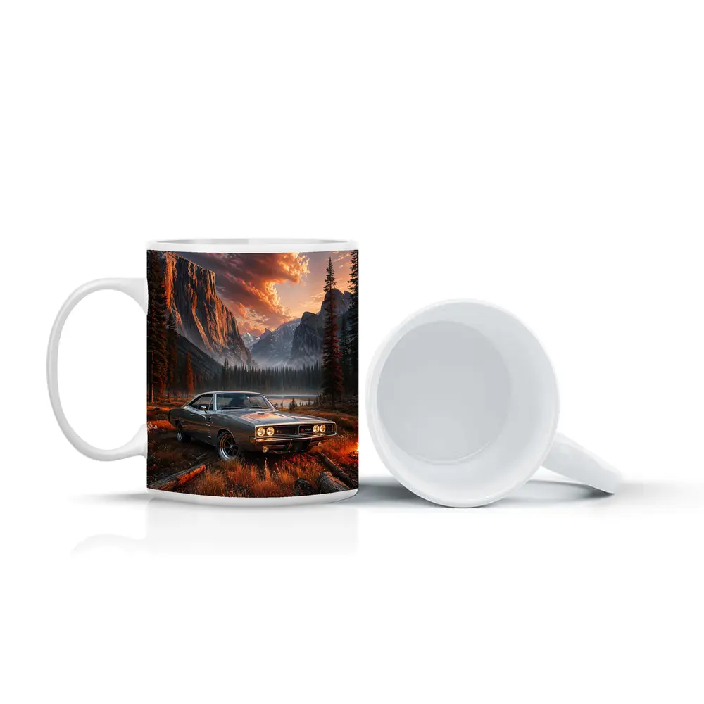 Dodge Charger Muscle Car Mountain Sunset Scene – Mugs