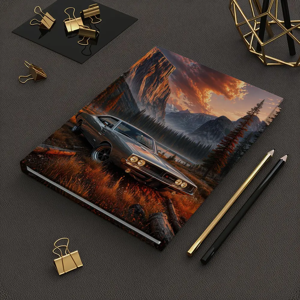 Dodge Charger Muscle Car Mountain Sunset Scene – Notebooks