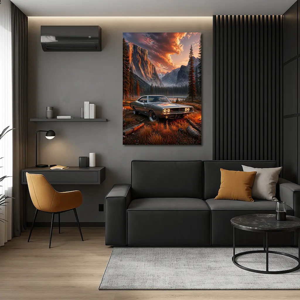 Dodge Charger Muscle Car Mountain Sunset Scene – Wall Art