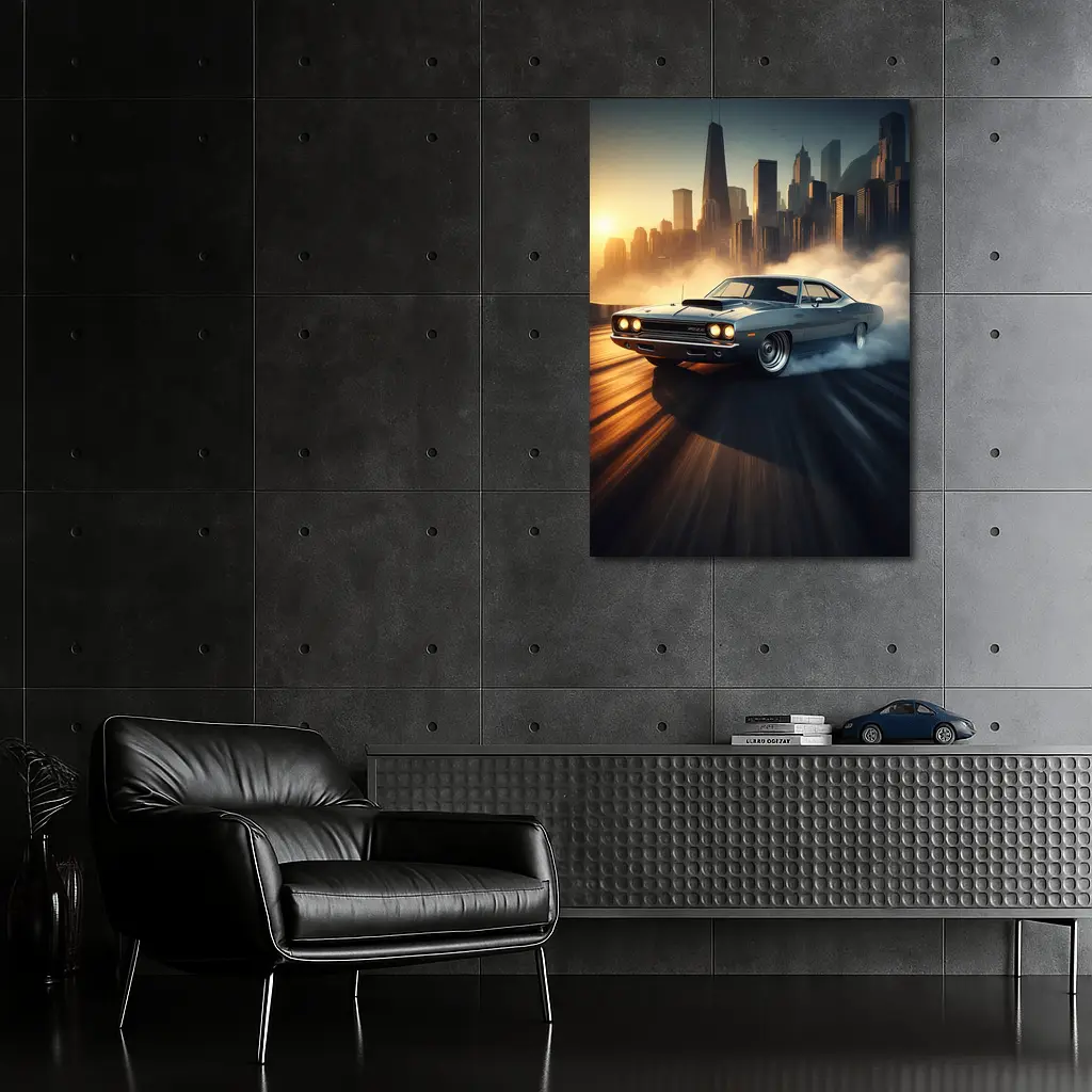 Plymouth Road Runner Muscle Car City Sunset – Wall Art