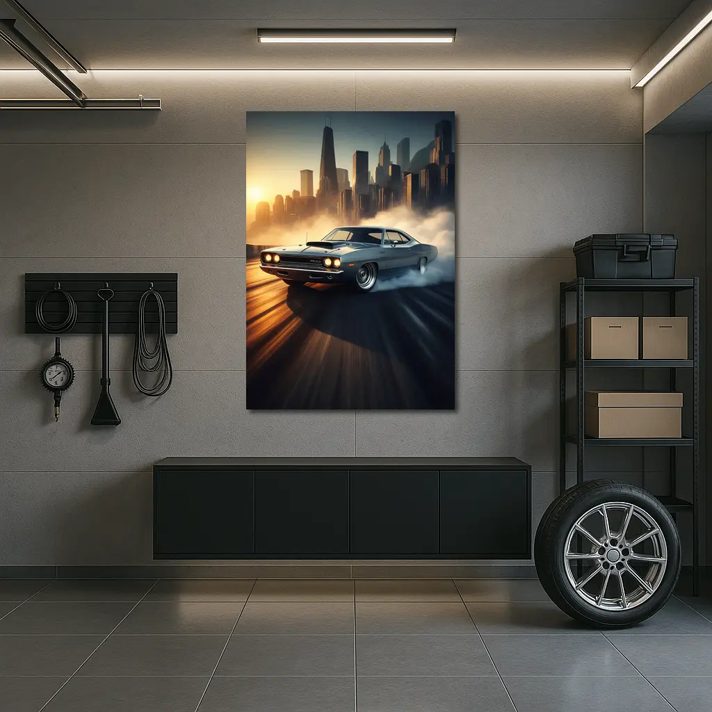 Plymouth Road Runner Muscle Car City Sunset – Wall Art