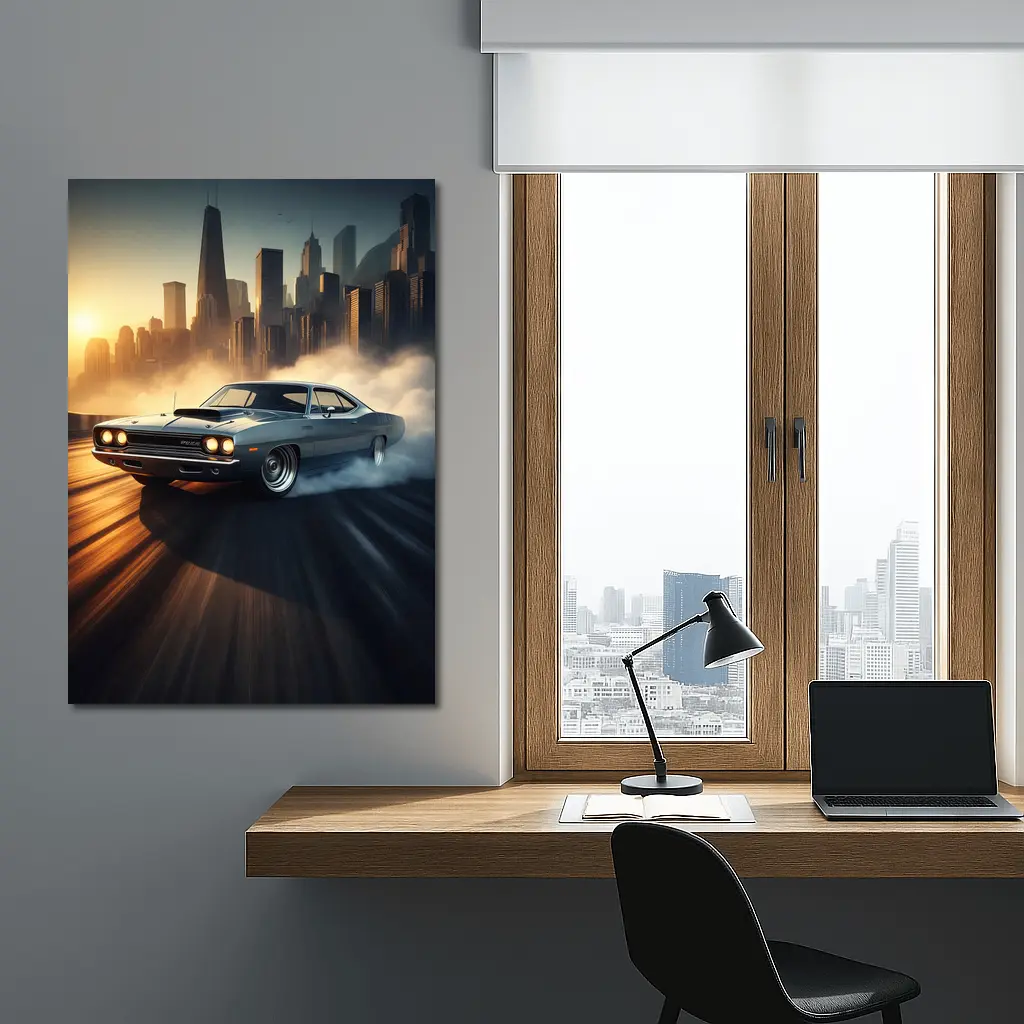 Plymouth Road Runner Muscle Car City Sunset – Wall Art