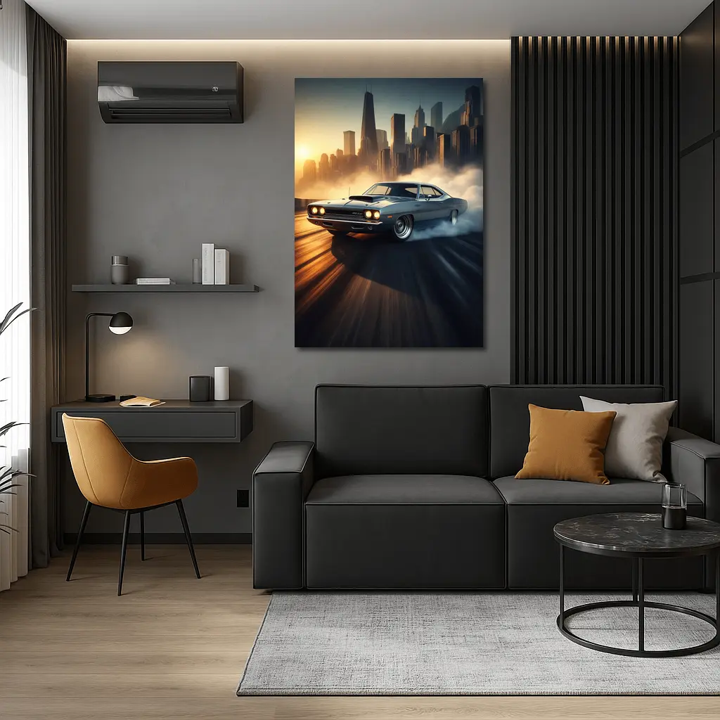 Plymouth Road Runner Muscle Car City Sunset – Wall Art
