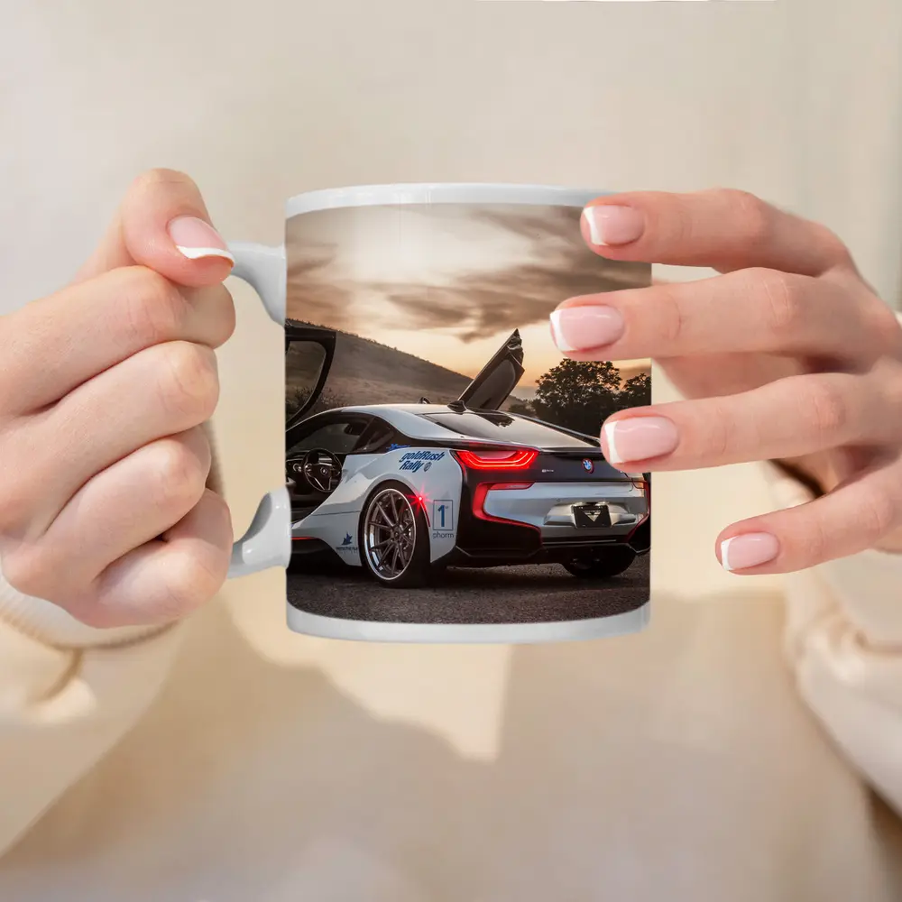BMW i8 Scissor Doors Sunset Sky – Mugs