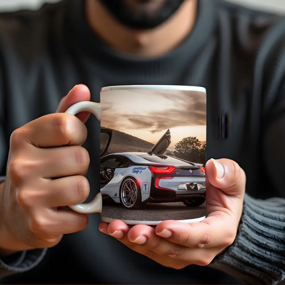 BMW i8 Scissor Doors Sunset Sky – Mugs