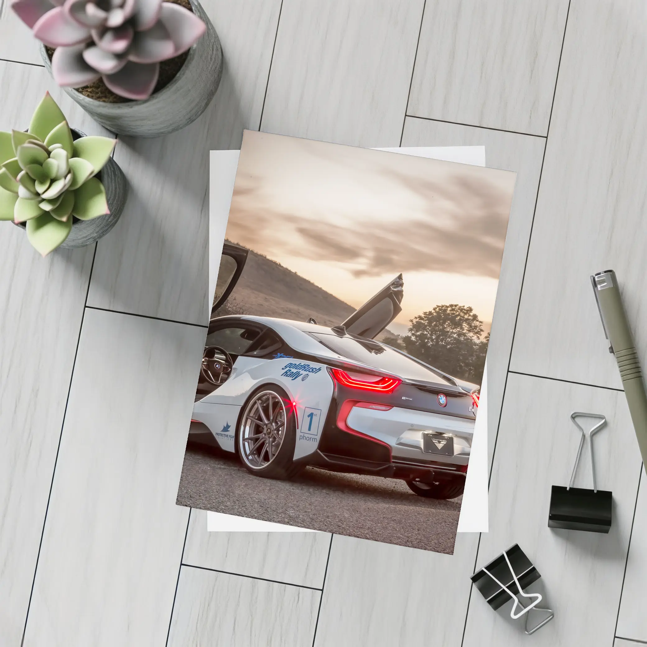BMW i8 Scissor Doors Sunset Sky – Postcards