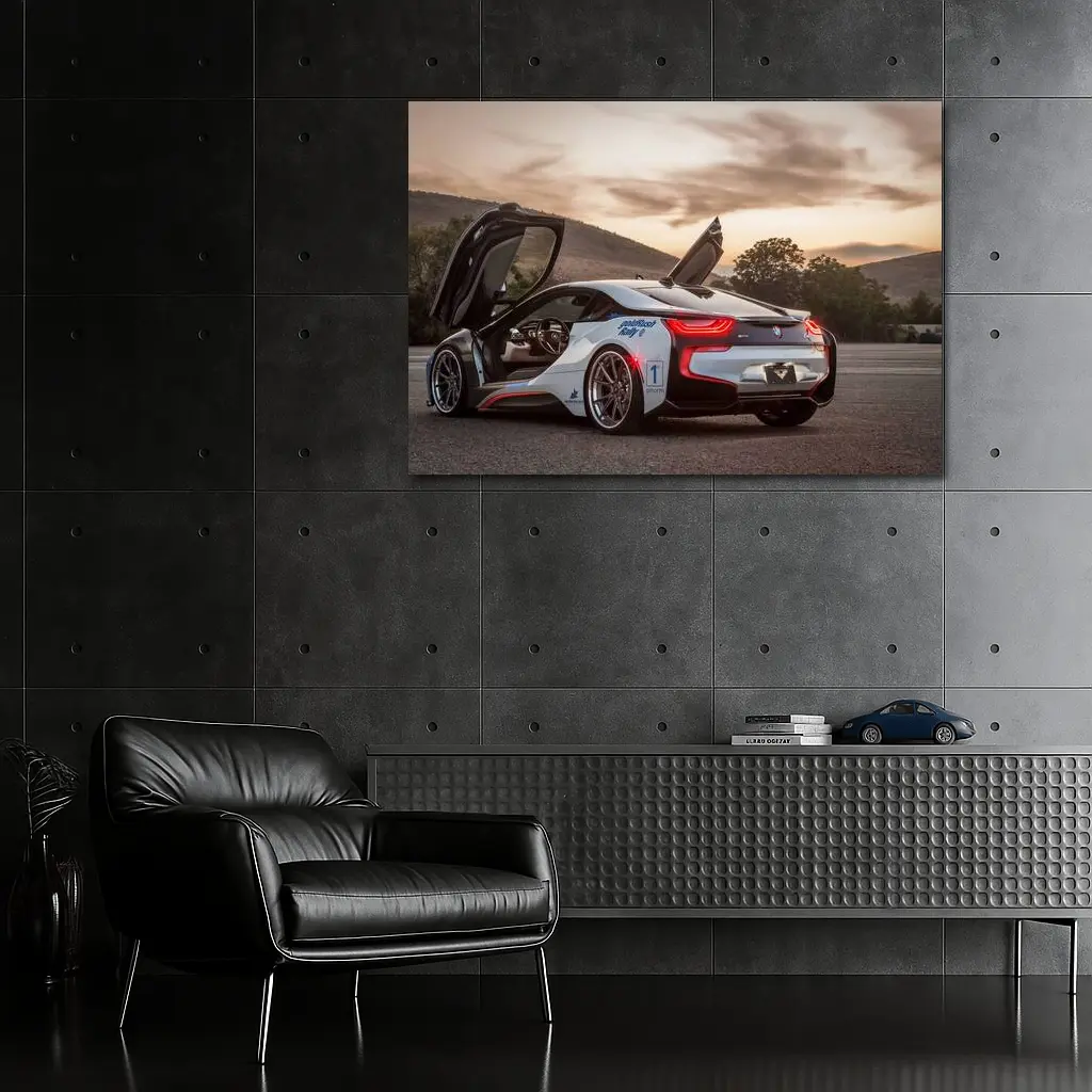 BMW i8 Scissor Doors Sunset Sky – Wall Art