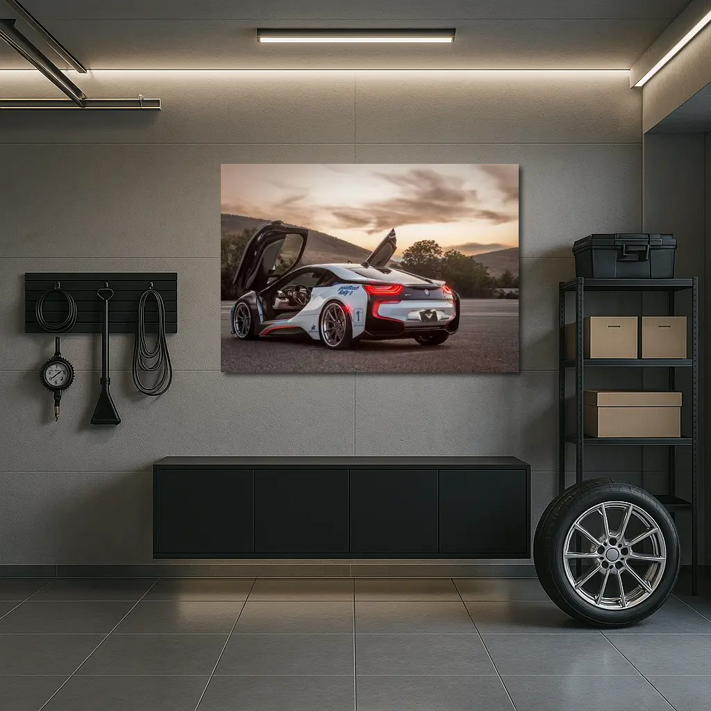 BMW i8 Scissor Doors Sunset Sky – Wall Art