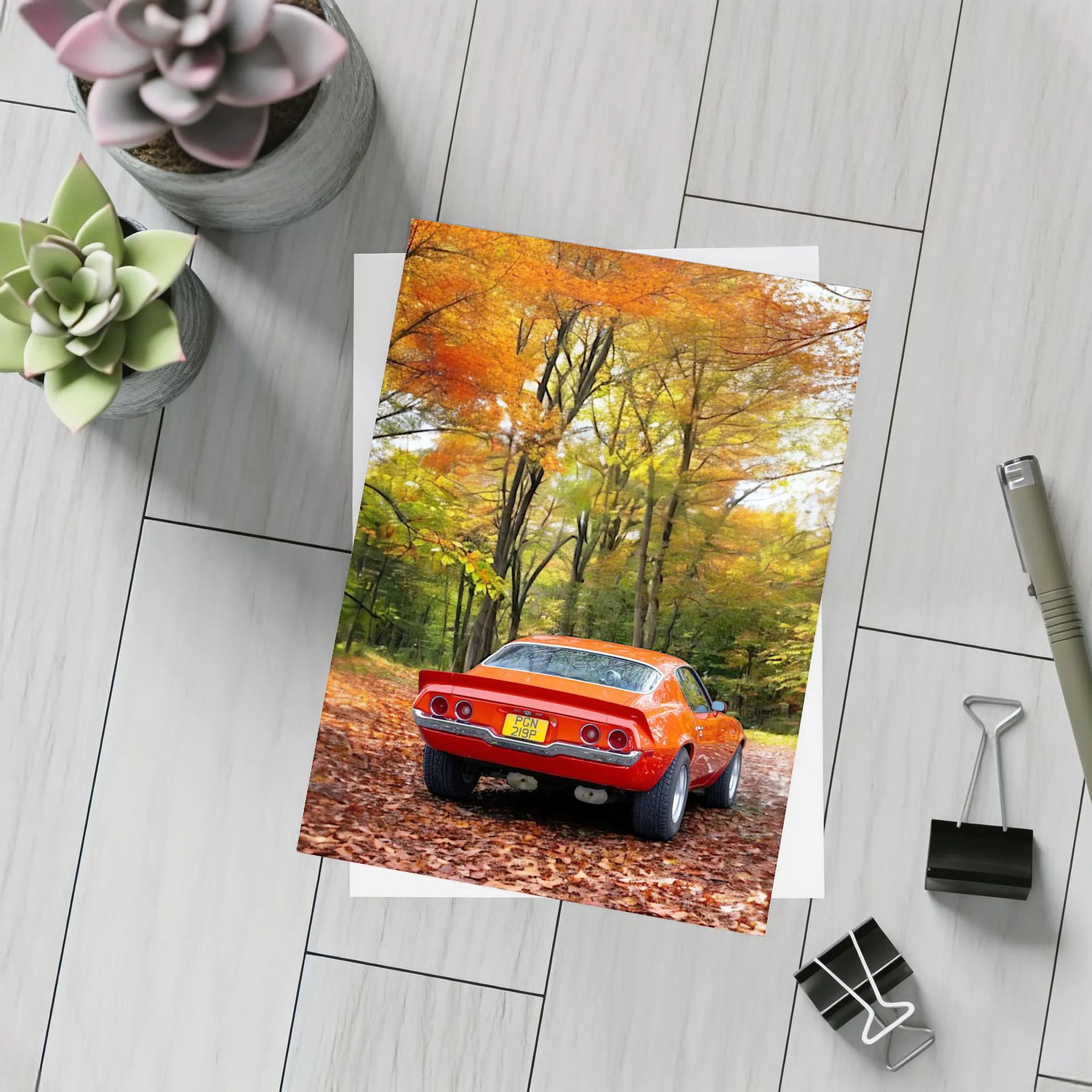 1971 Chevrolet Camaro Red Autumn Forest – Postcards