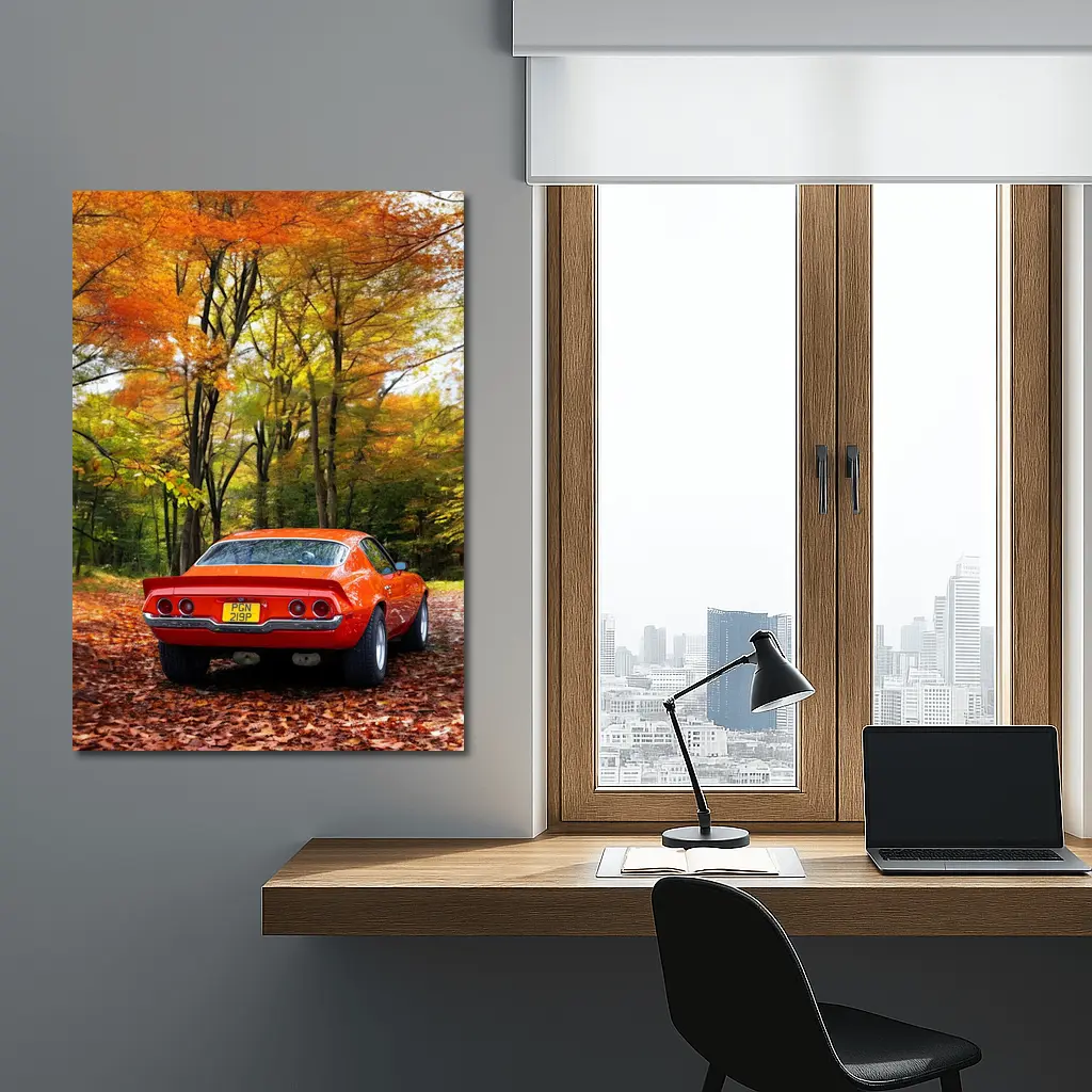 1971 Chevrolet Camaro Red Autumn Forest – Wall Art