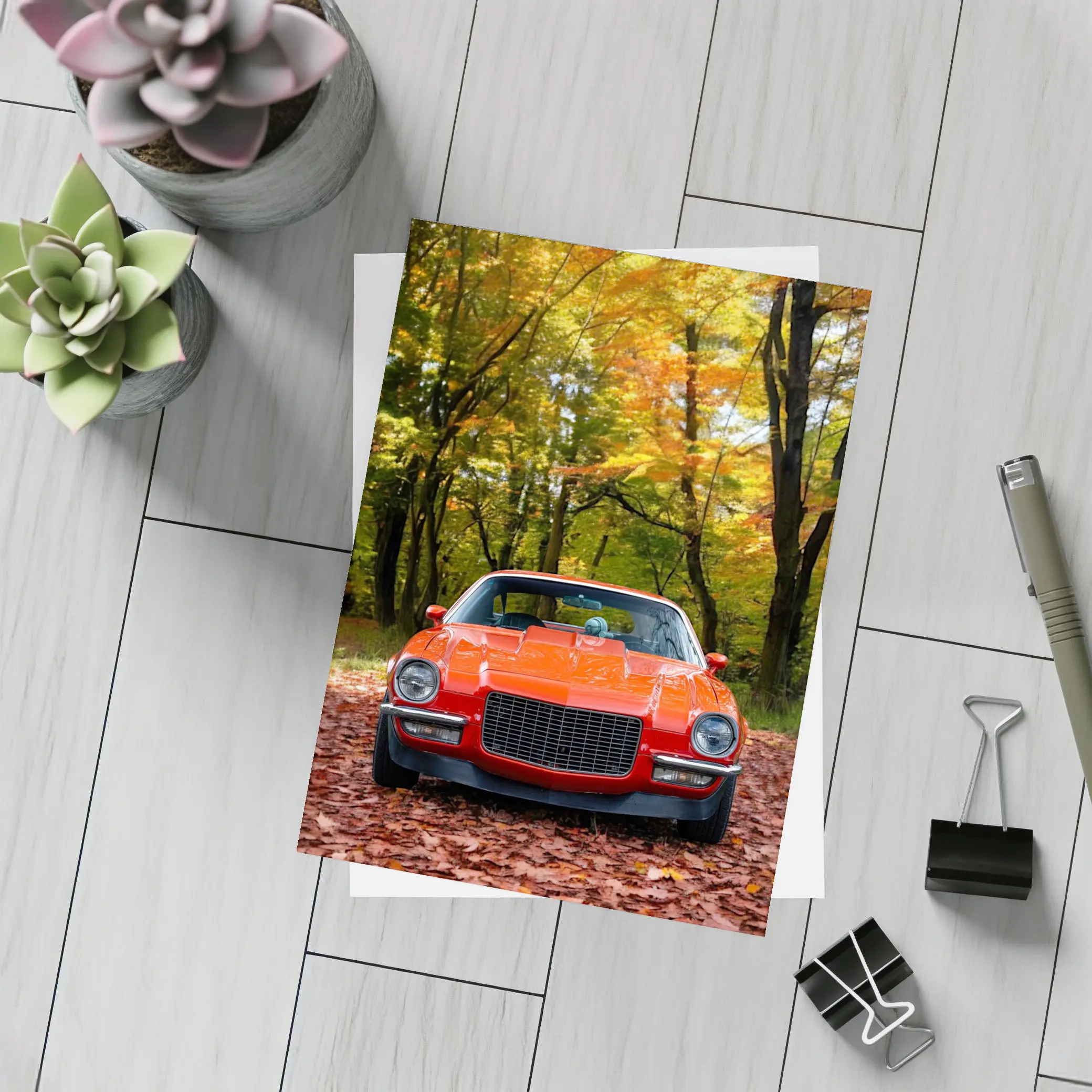 1971 Chevrolet Camaro Red Autumn Forest – Postcards
