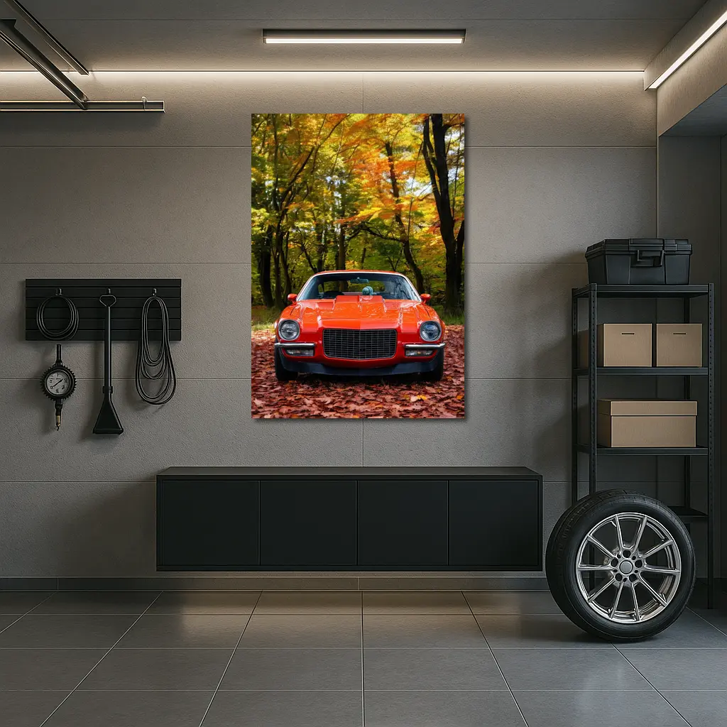 1971 Chevrolet Camaro Red Autumn Forest – Wall Art