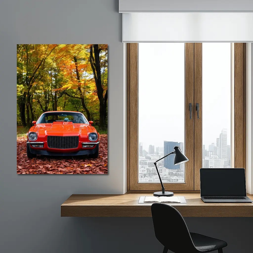 1971 Chevrolet Camaro Red Autumn Forest – Wall Art