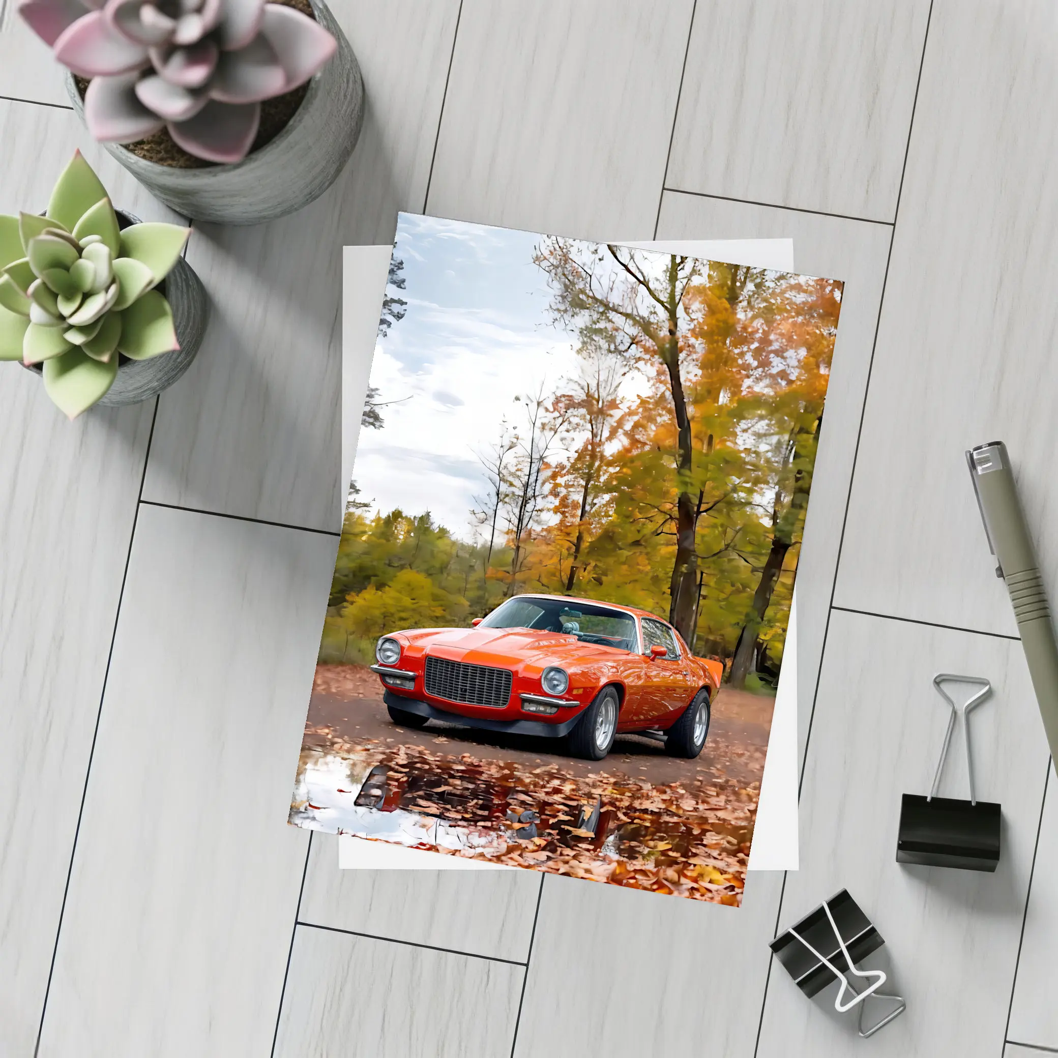 1971 Chevrolet Camaro Red Autumn Forest – Postcards
