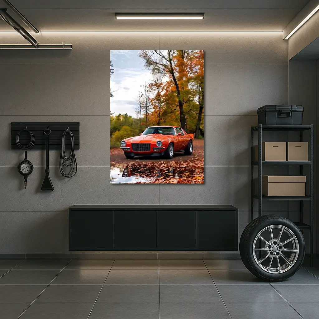 1971 Chevrolet Camaro Red Autumn Forest – Wall Art