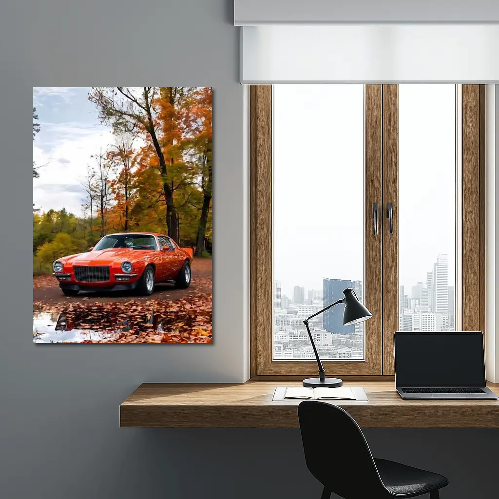 1971 Chevrolet Camaro Red Autumn Forest – Wall Art