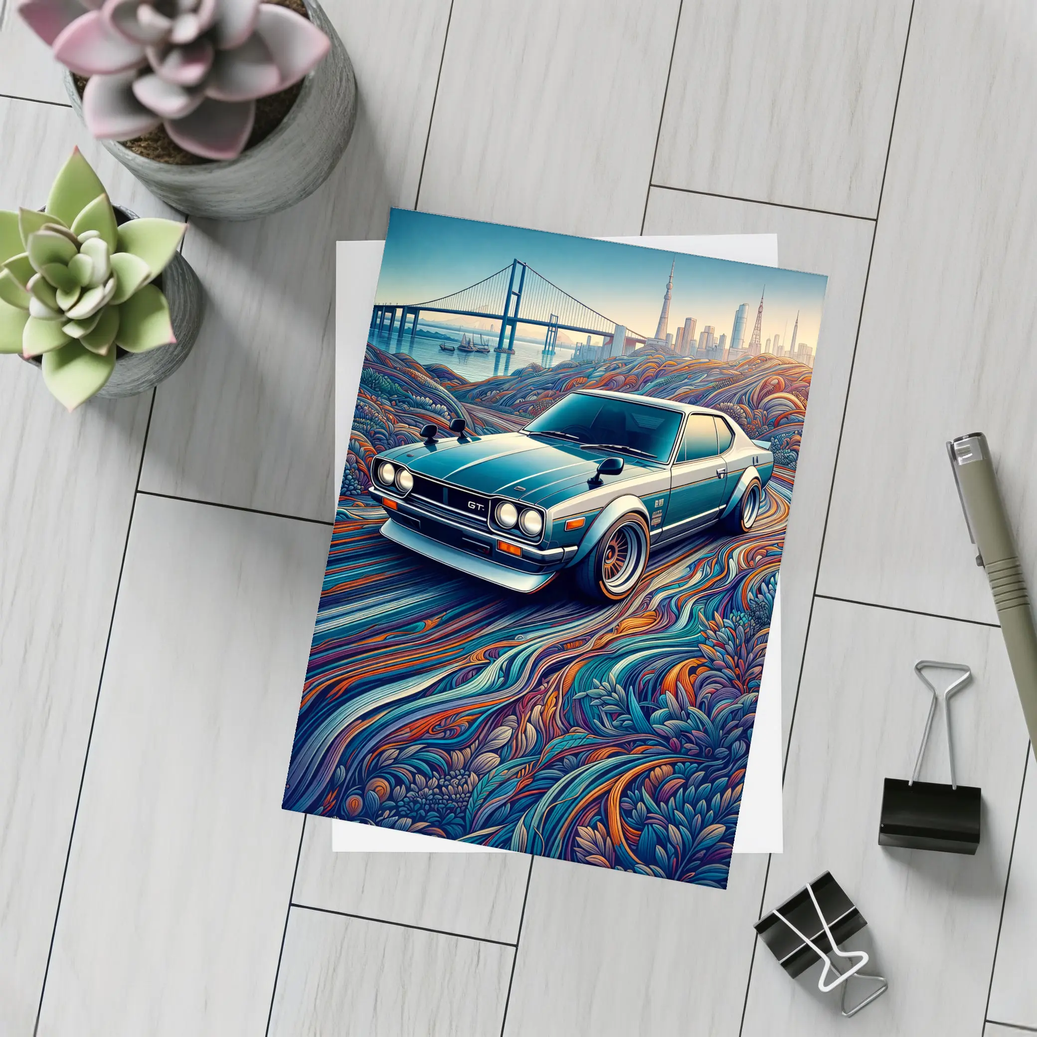 Nissan Skyline GT Tokyo Skyline Abstract Art – Postcards