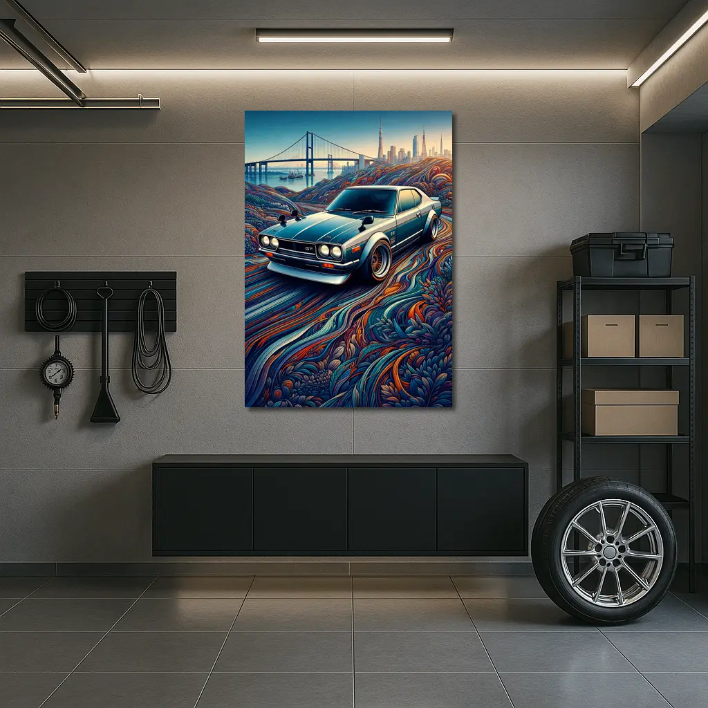 Nissan Skyline GT Tokyo Skyline Abstract Art – Wall Art
