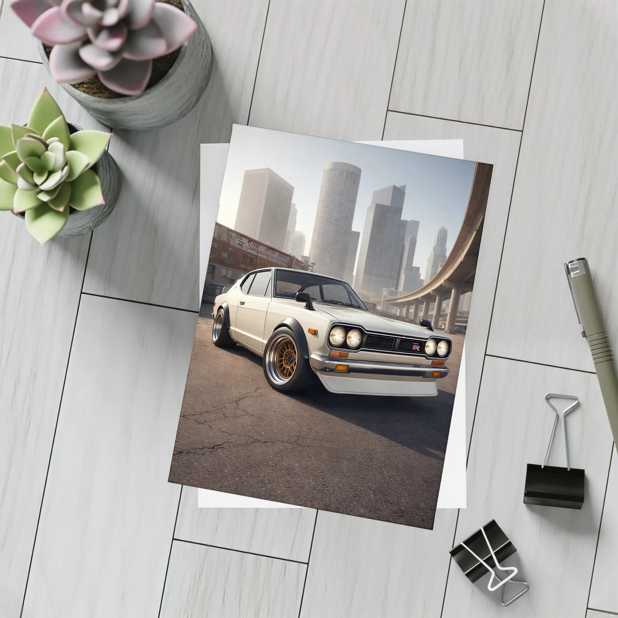 Nissan Skyline GT-R White City Streets – Postcards