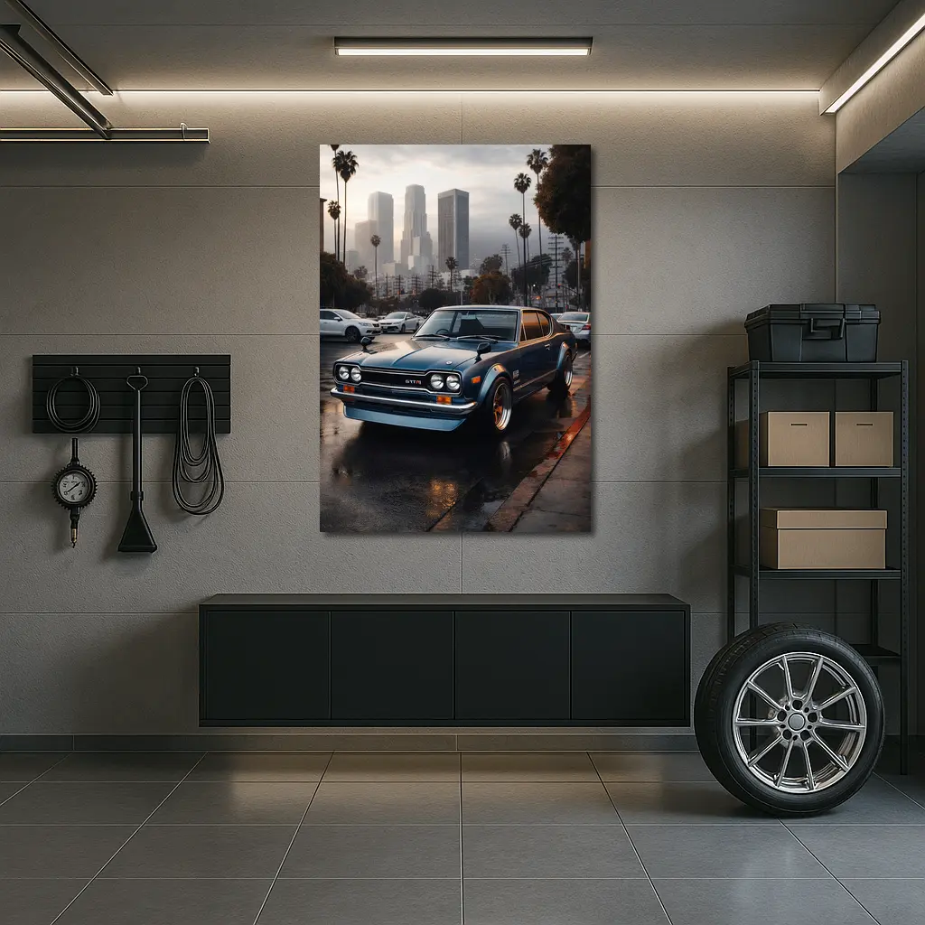 Nissan Skyline GT-R Classic Blue City Streets – Wall Art