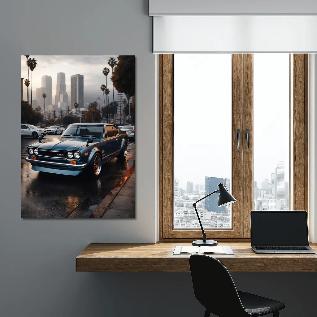 Nissan Skyline GT-R Classic Blue City Streets – Wall Art