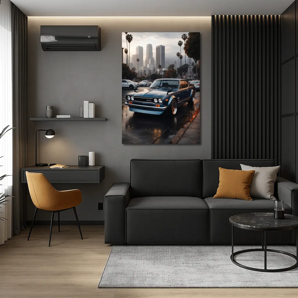Nissan Skyline GT-R Classic Blue City Streets – Wall Art