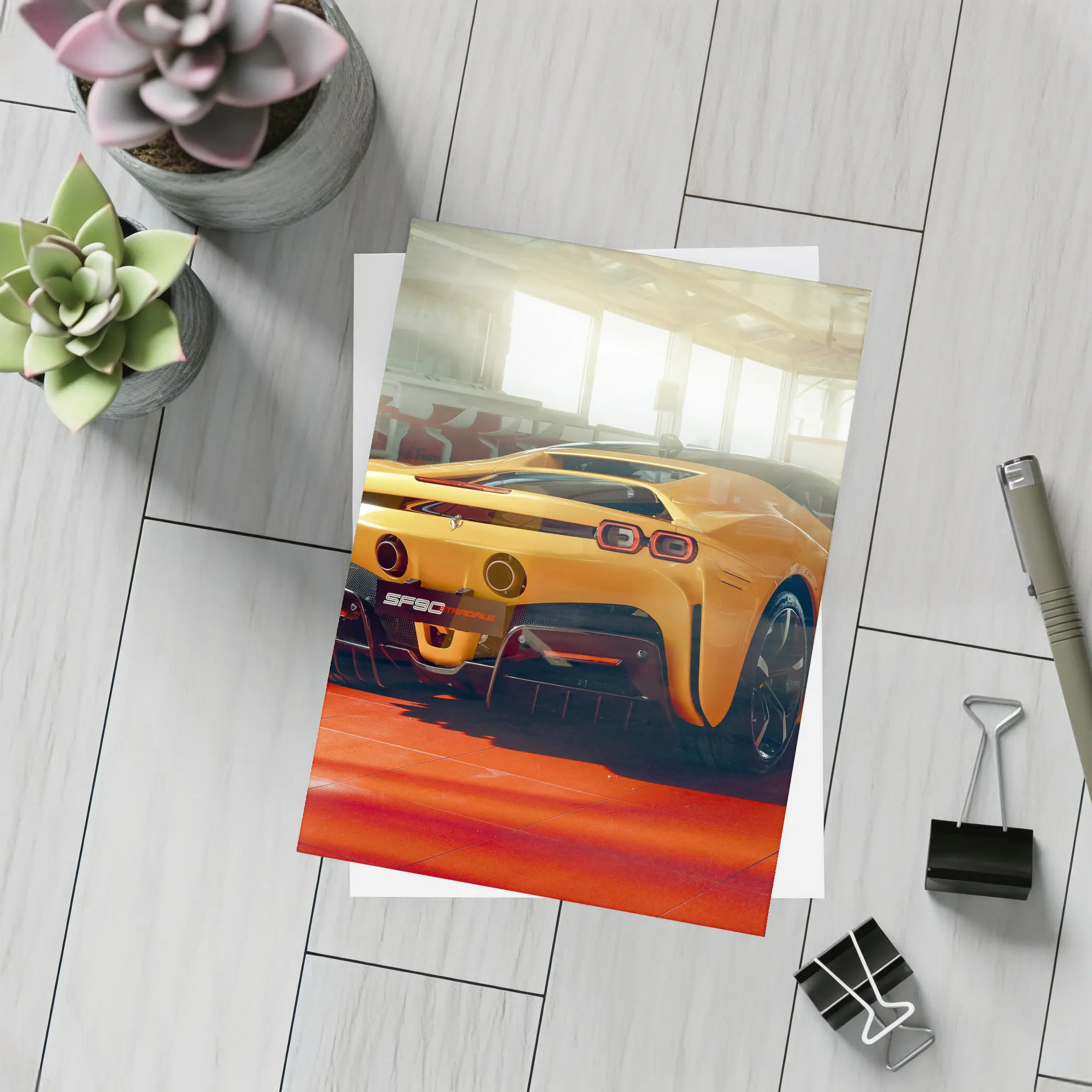 Ferrari SF90 Stradale Yellow Garage Rear – Postcards