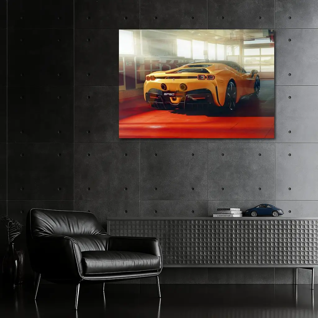 Ferrari SF90 Stradale Yellow Garage Rear – Wall Art