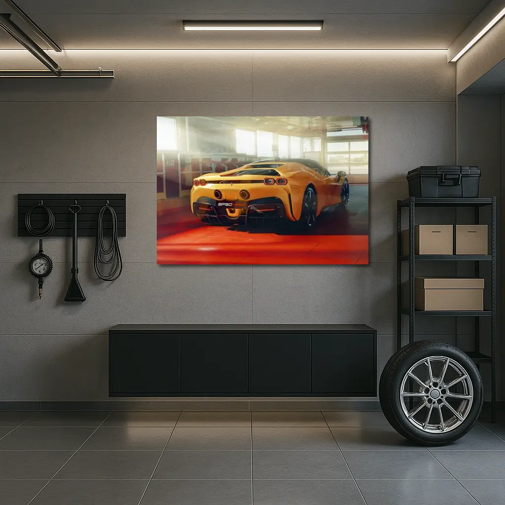 Ferrari SF90 Stradale Yellow Garage Rear – Wall Art