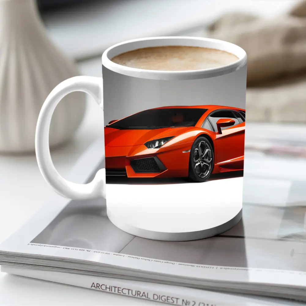Lamborghini Aventador Orange Supercar Studio Shot – Mugs