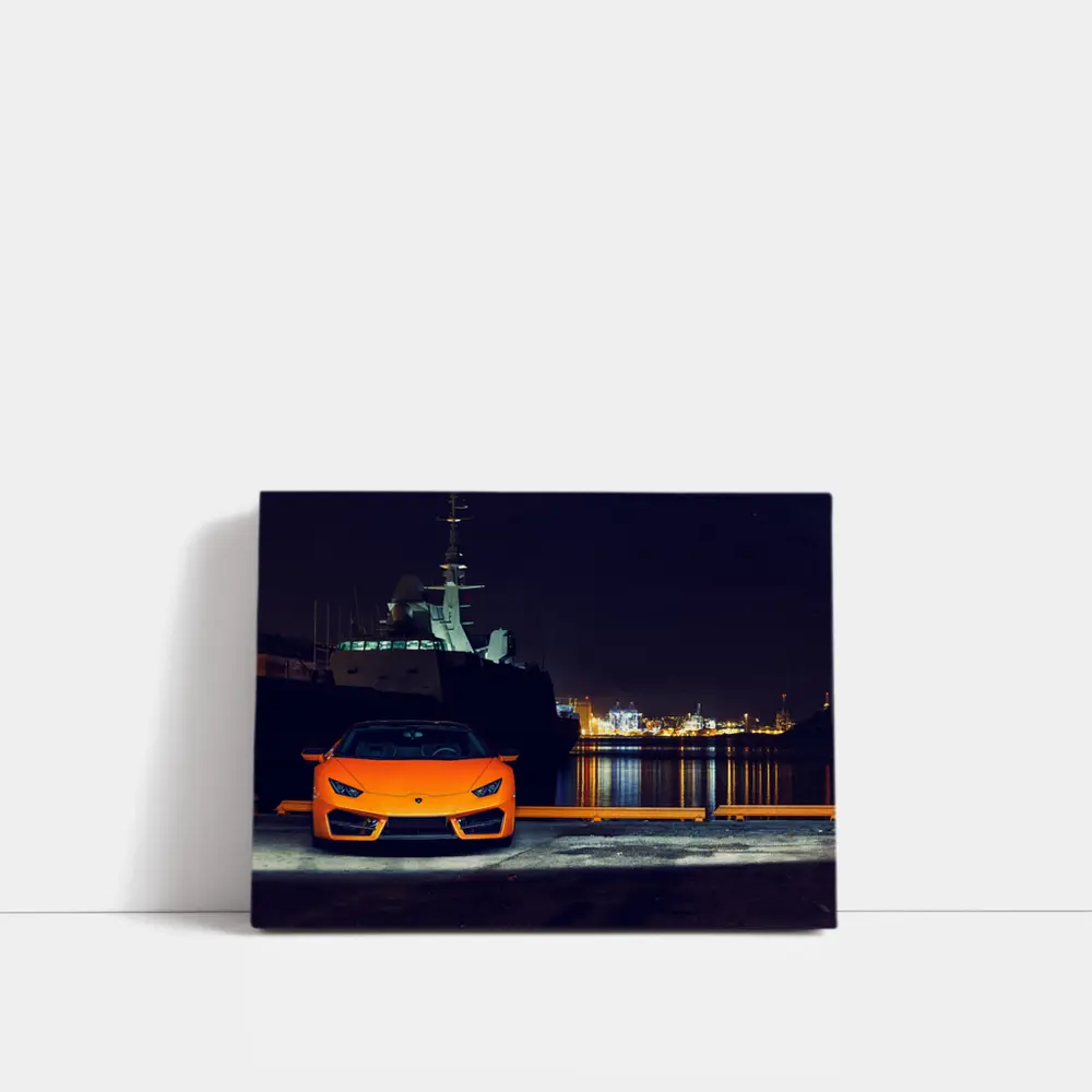 Lamborghini Huracan Orange At Night Harbor – Wall Art