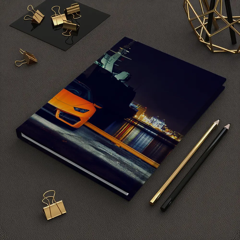 Lamborghini Huracan Orange At Night Harbor – Notebooks