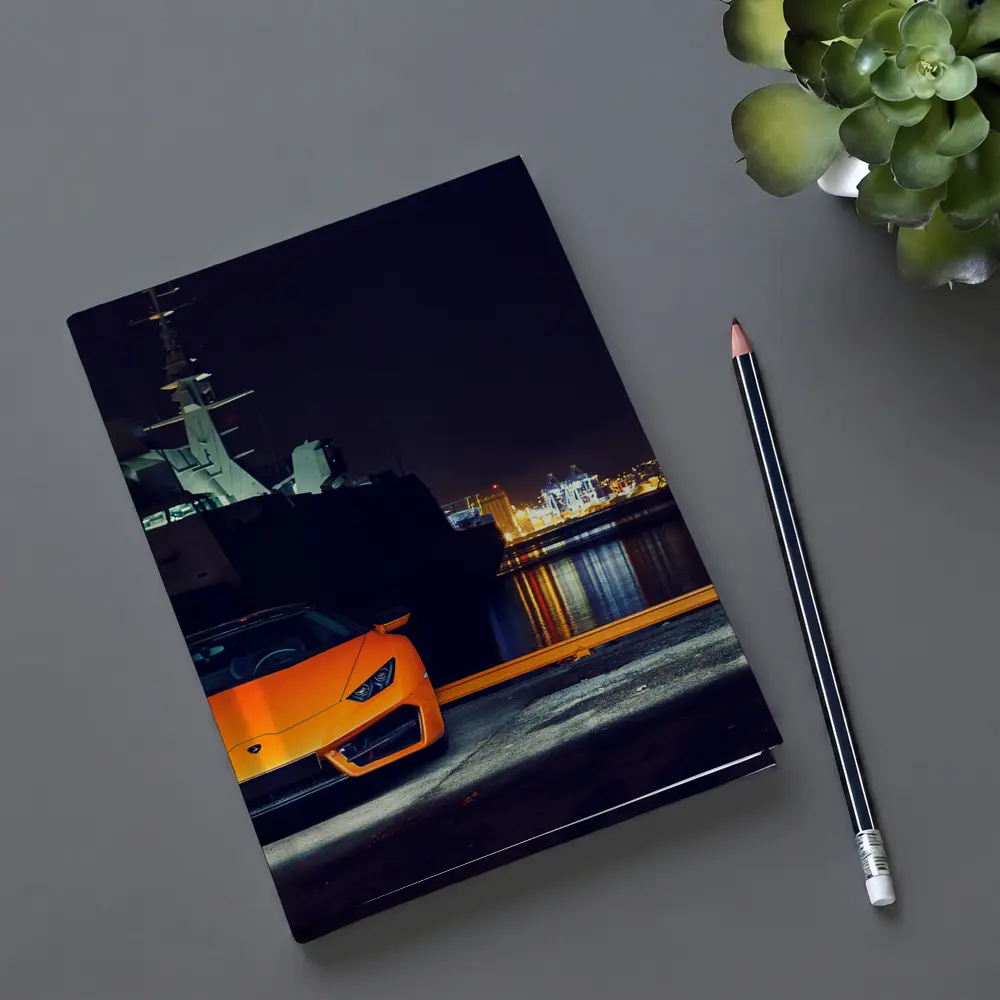 Lamborghini Huracan Orange At Night Harbor – Notebooks