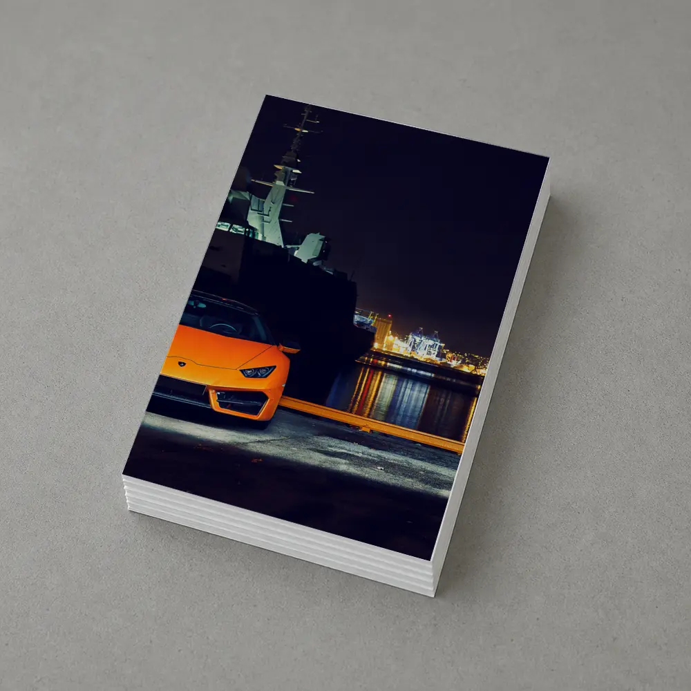 Lamborghini Huracan Orange At Night Harbor – Postcards