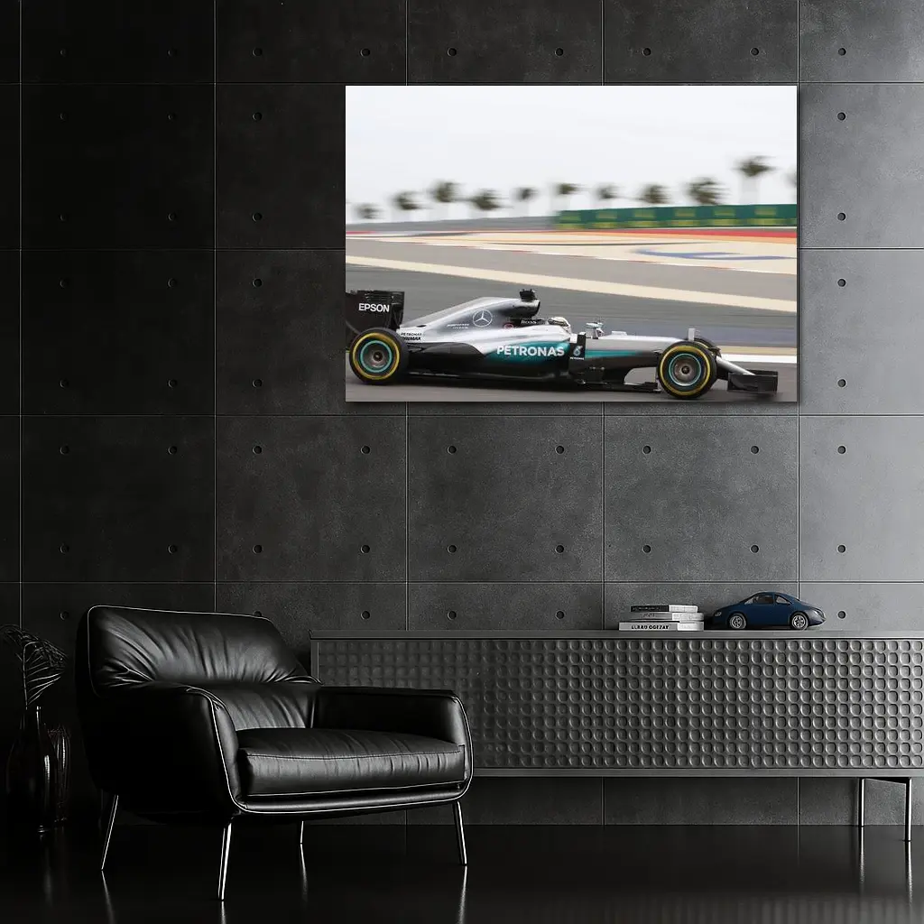 Mercedes F1 Car Racing on Track – Wall Art