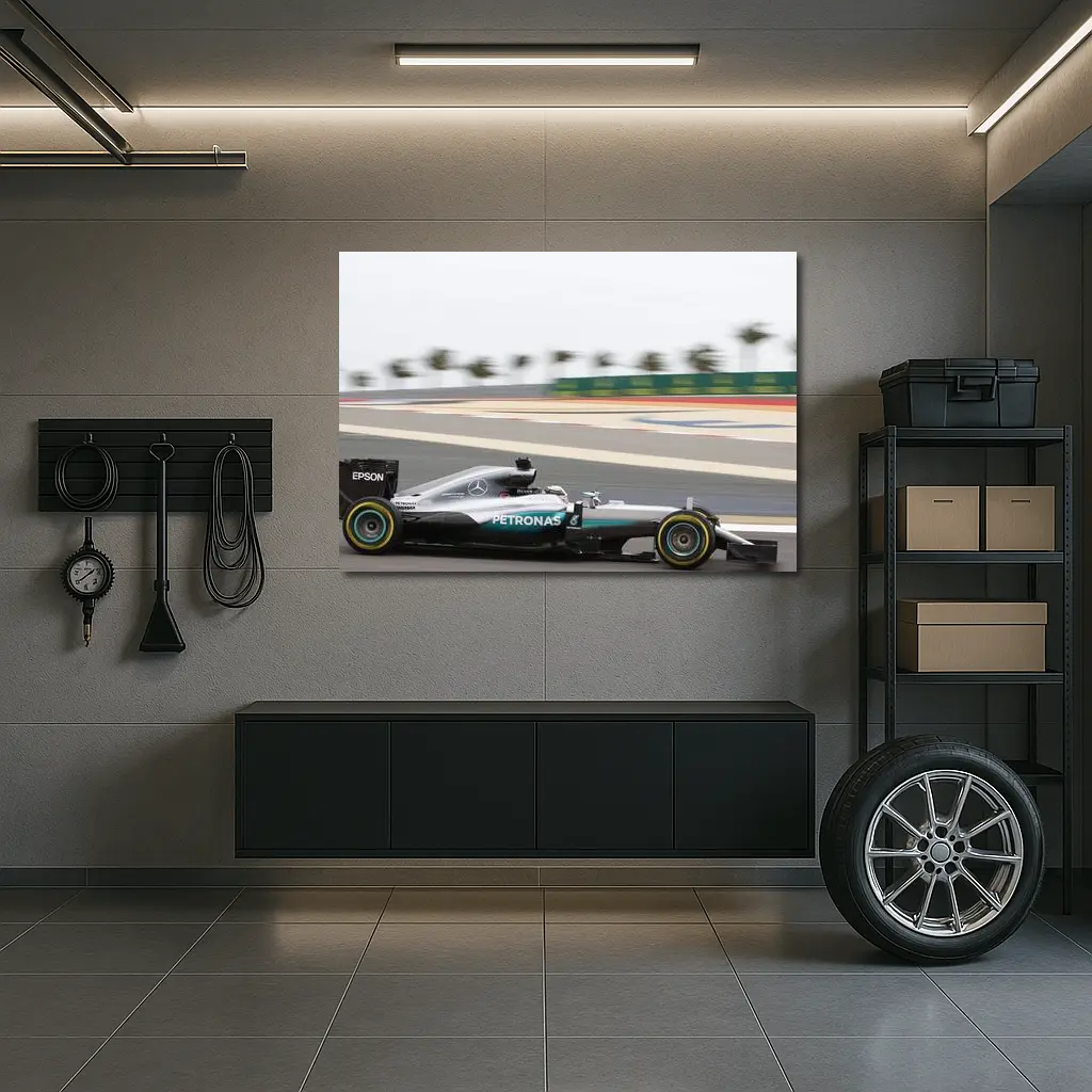 Mercedes F1 Car Racing on Track – Wall Art