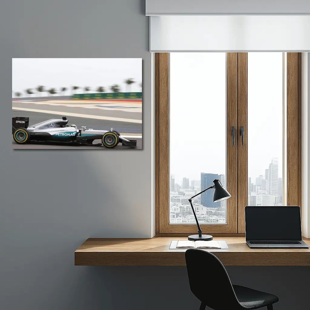 Mercedes F1 Car Racing on Track – Wall Art