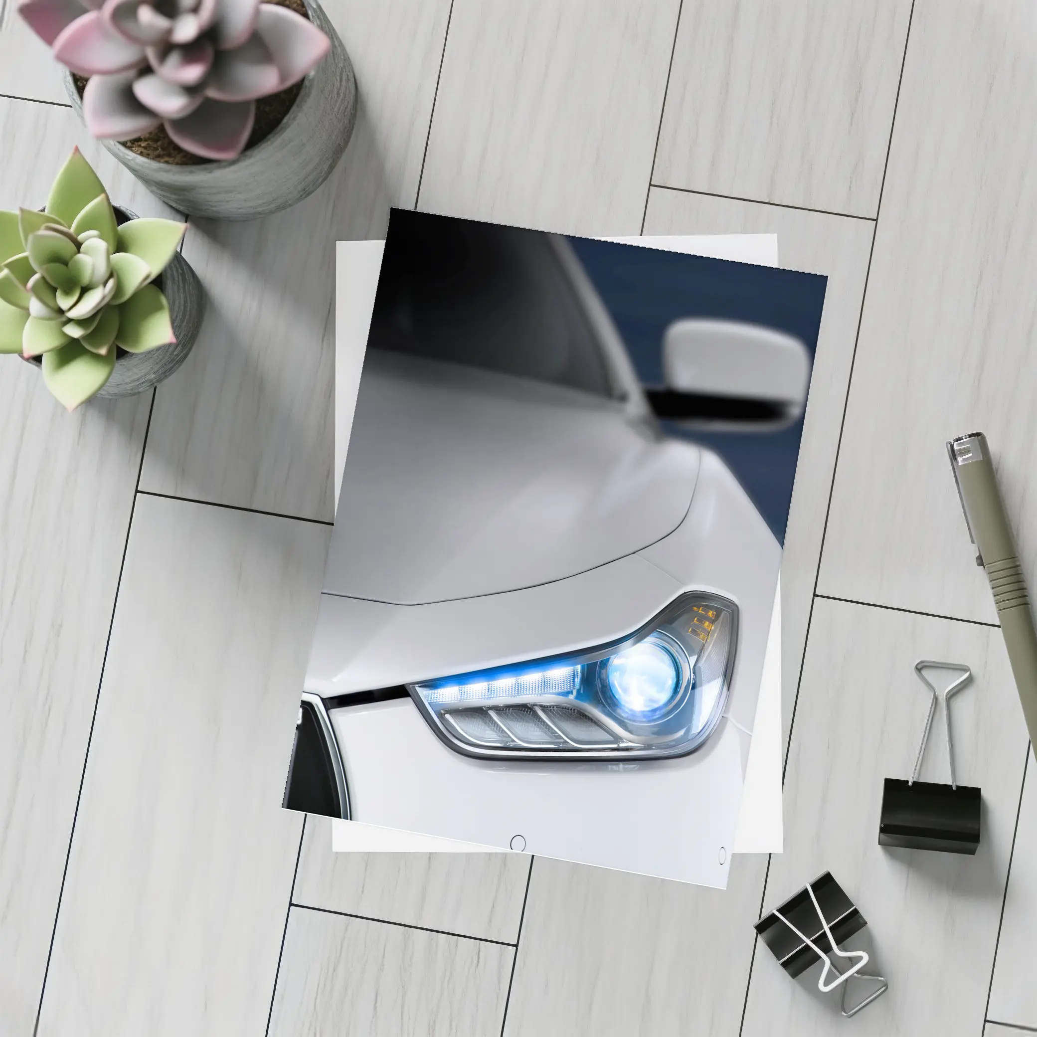 Maserati Ghibli White Headlight Close Up – Postcards