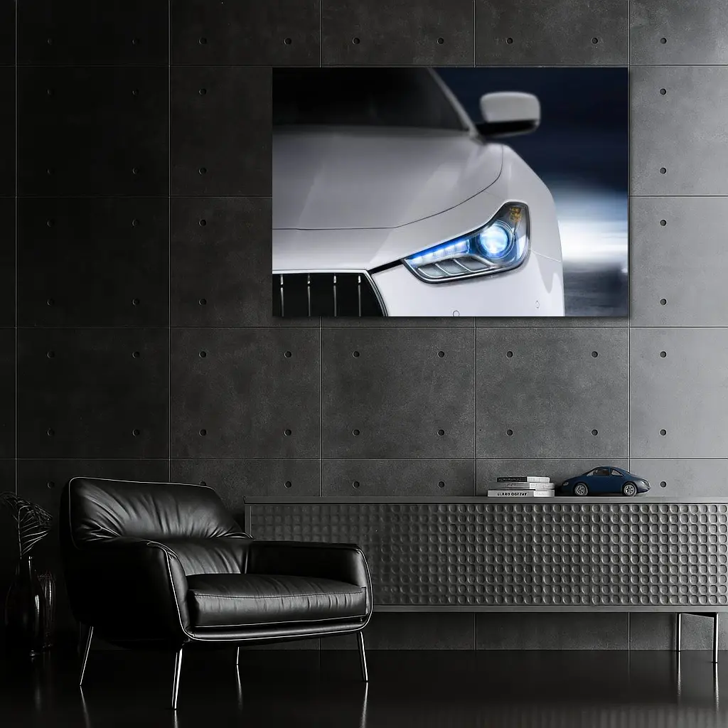 Maserati Ghibli White Headlight Close Up – Wall Art