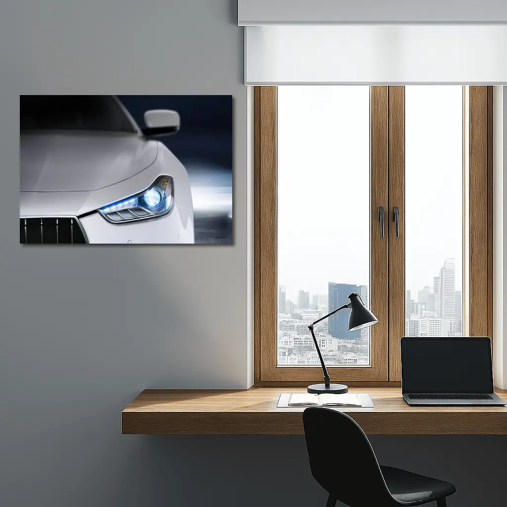 Maserati Ghibli White Headlight Close Up – Wall Art