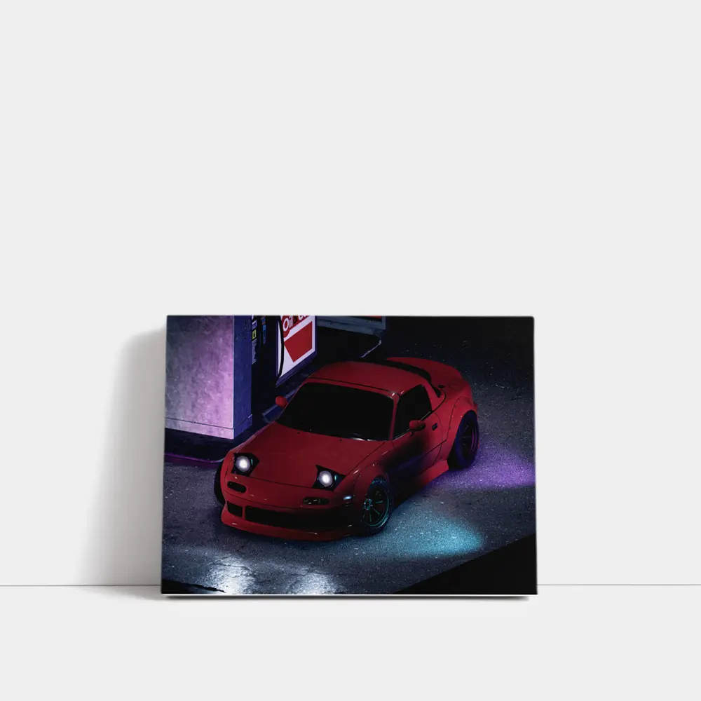 Mazda RX-7 Red Neon Gas Station Night – Wall Art