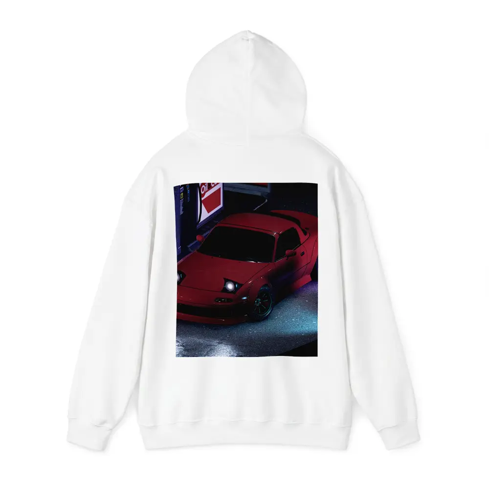 Mazda RX-7 Red Neon Gas Station Night – Hoodies