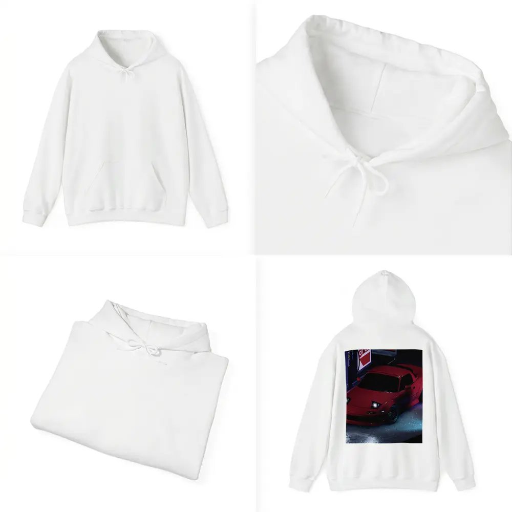 Mazda RX-7 Red Neon Gas Station Night – Hoodies
