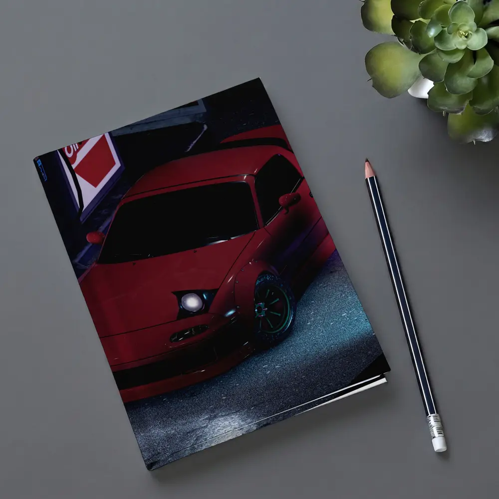 Mazda RX-7 Red Neon Gas Station Night – Notebooks